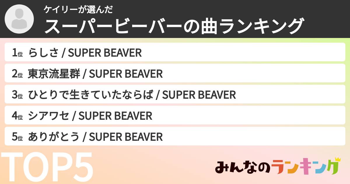 ケイリーさんの「スーパービーバーの曲ランキング」