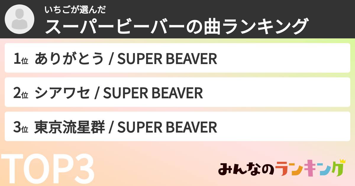 いちごさんの「スーパービーバーの曲ランキング」