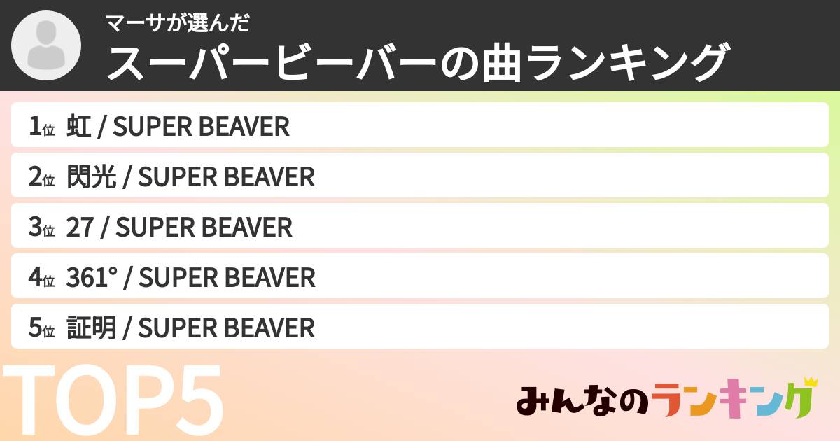 マーサさんの「スーパービーバーの曲ランキング」