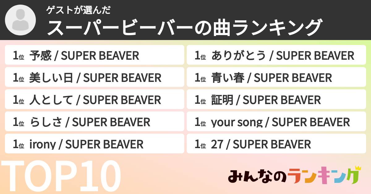 ゲストさんの「スーパービーバーの曲ランキング」