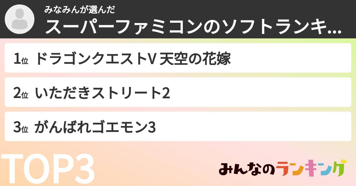 みなみんさんの「スーパーファミコンのソフトランキング」