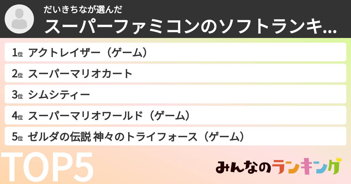 だいきちなさんの「スーパーファミコンのソフトランキング」
