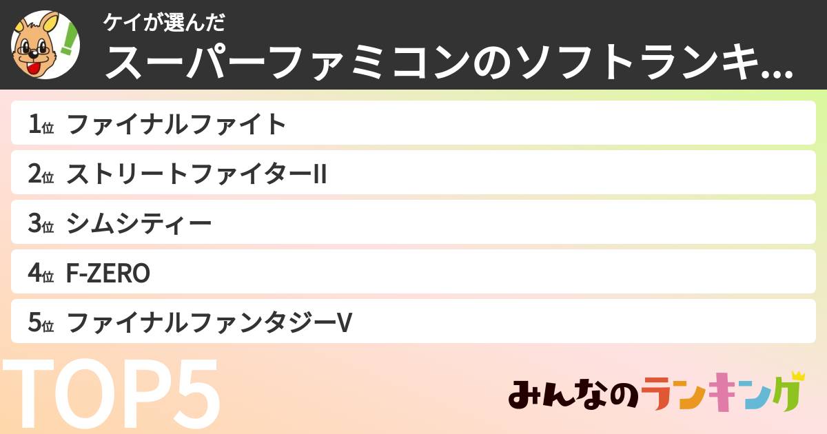 ケイさんの「スーパーファミコンのソフトランキング」