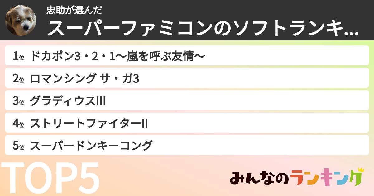 忠助さんの「スーパーファミコンのソフトランキング」