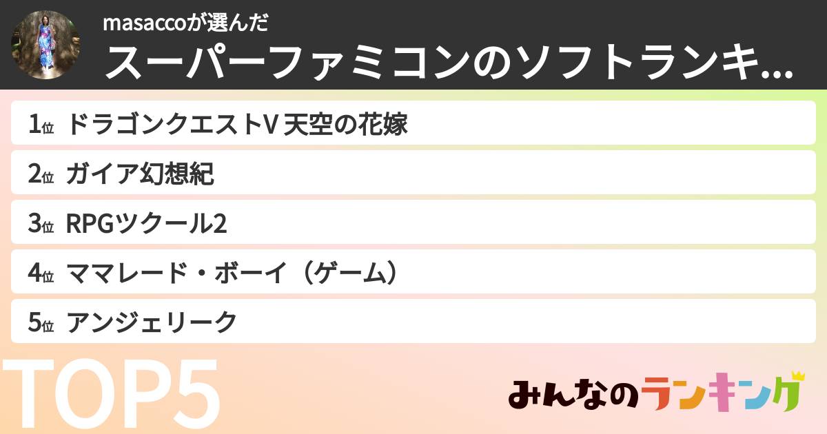 masaccoさんの「スーパーファミコンのソフトランキング」