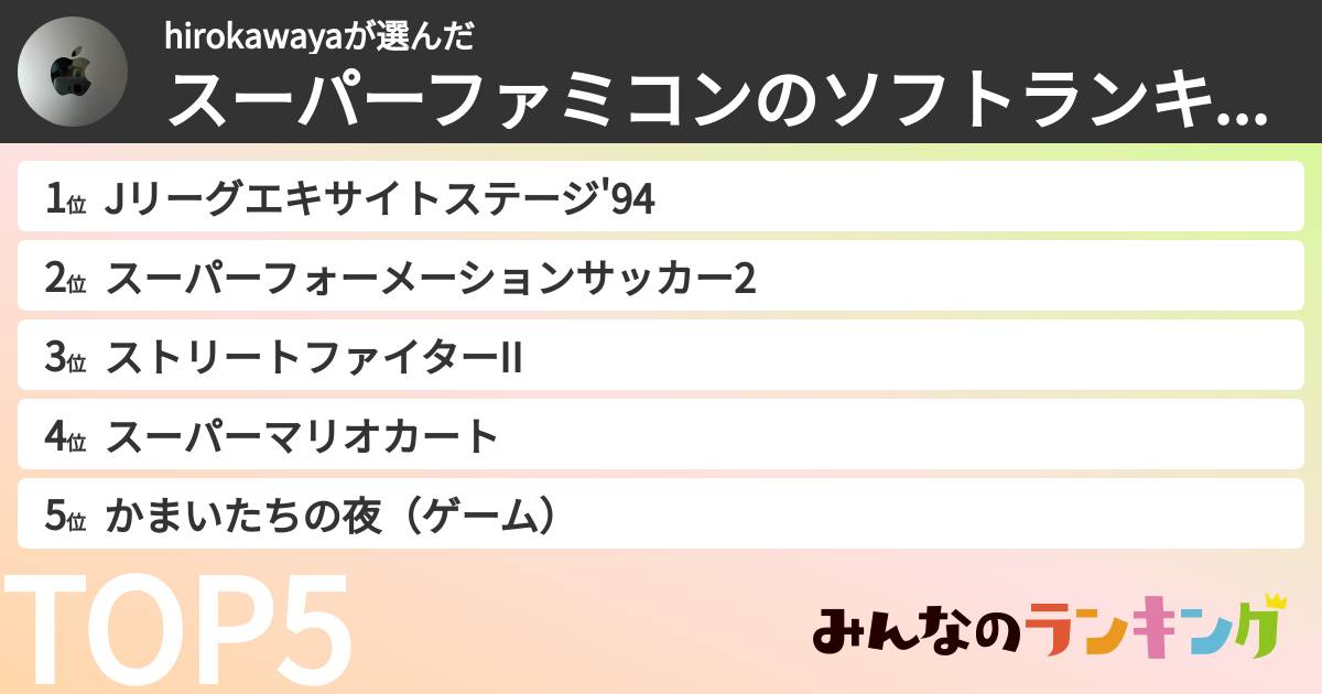 hirokawayaさんの「スーパーファミコンのソフトランキング」