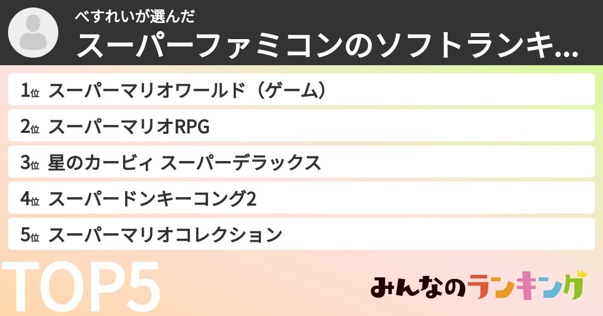 べすれいさんの「スーパーファミコンのソフトランキング」