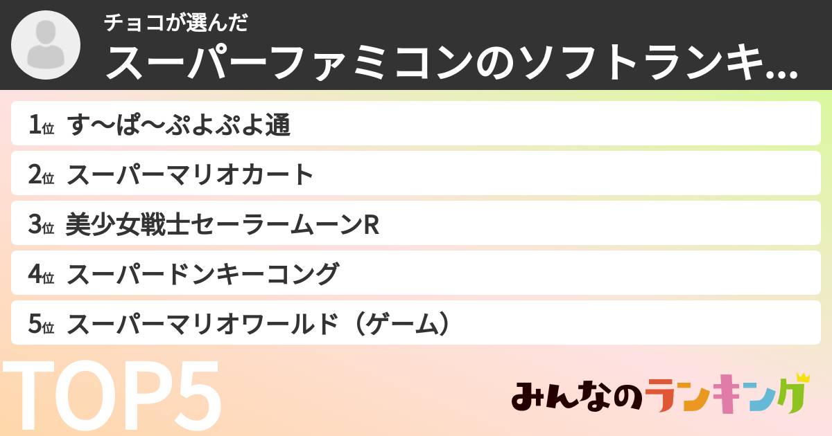 チョコさんの「スーパーファミコンのソフトランキング」