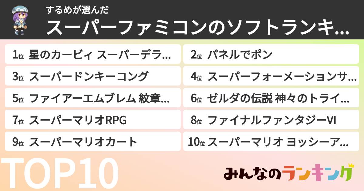 するめさんの「スーパーファミコンのソフトランキング」