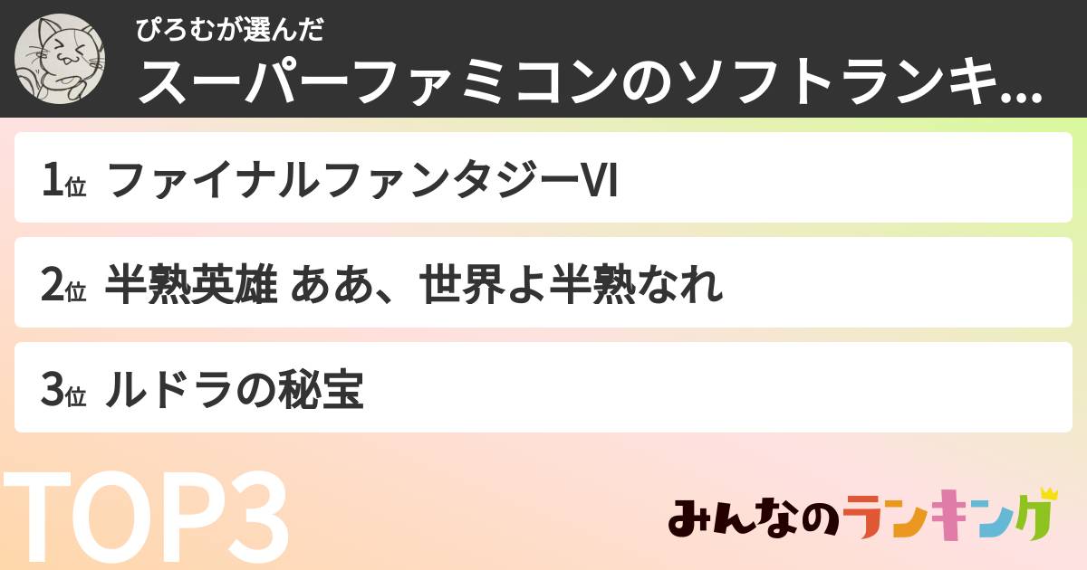 ぴろむさんの「スーパーファミコンのソフトランキング」