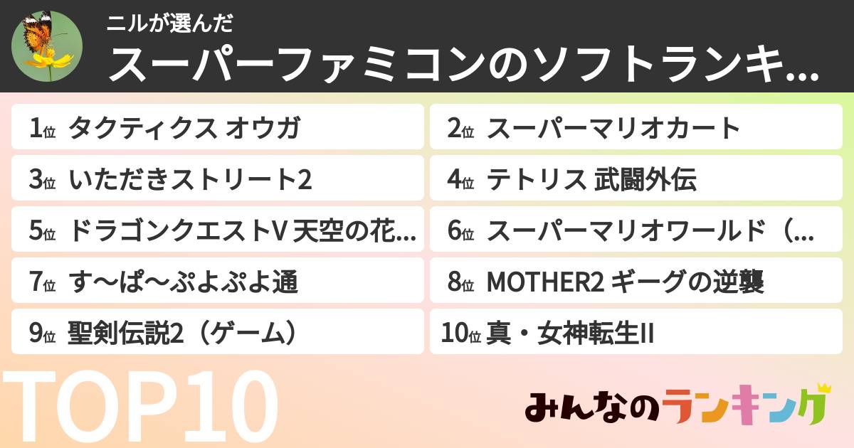 ニルさんの「スーパーファミコンのソフトランキング」