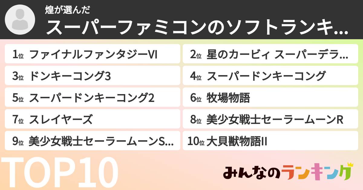 煌さんの「スーパーファミコンのソフトランキング」