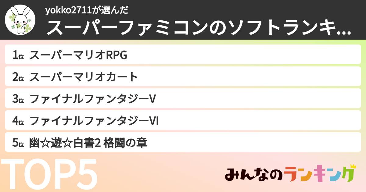 yokko2711さんの「スーパーファミコンのソフトランキング」