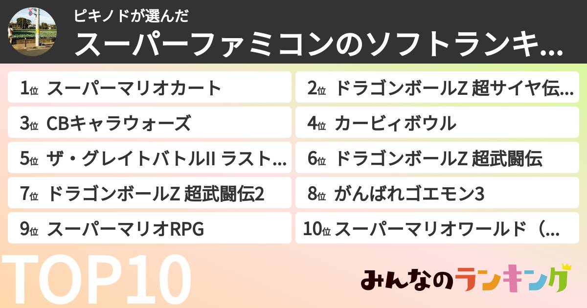 ピキノドさんの「スーパーファミコンのソフトランキング」