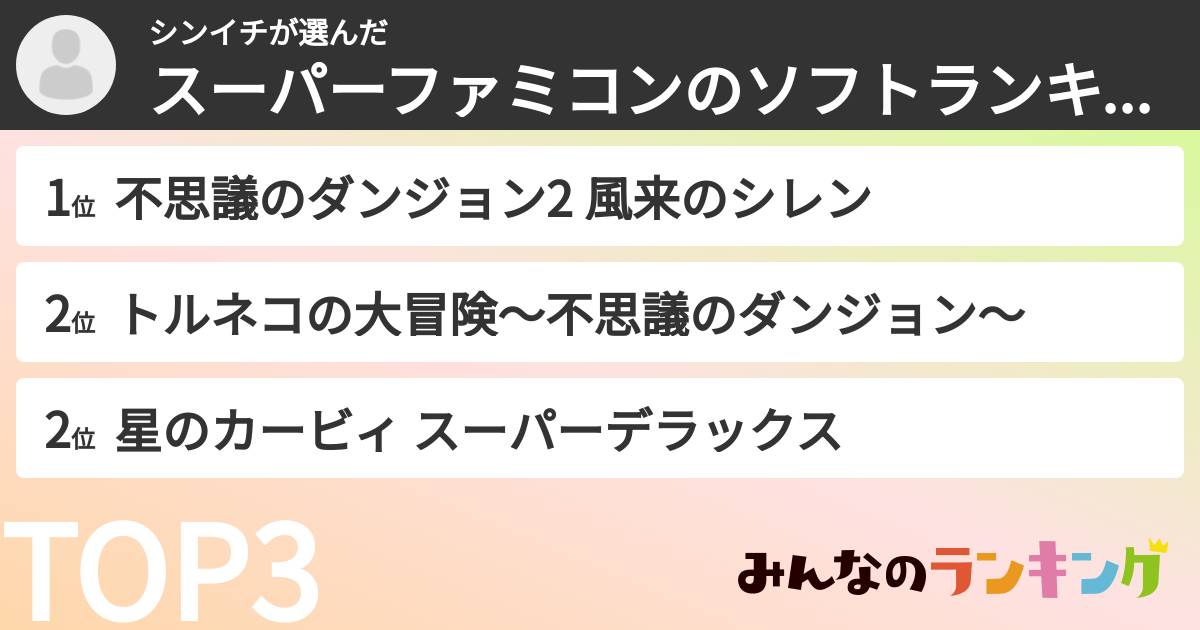 シンイチさんの「スーパーファミコンのソフトランキング」