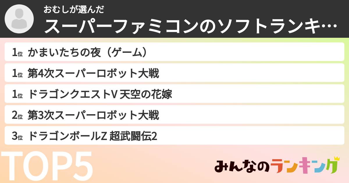 おむしさんの「スーパーファミコンのソフトランキング」