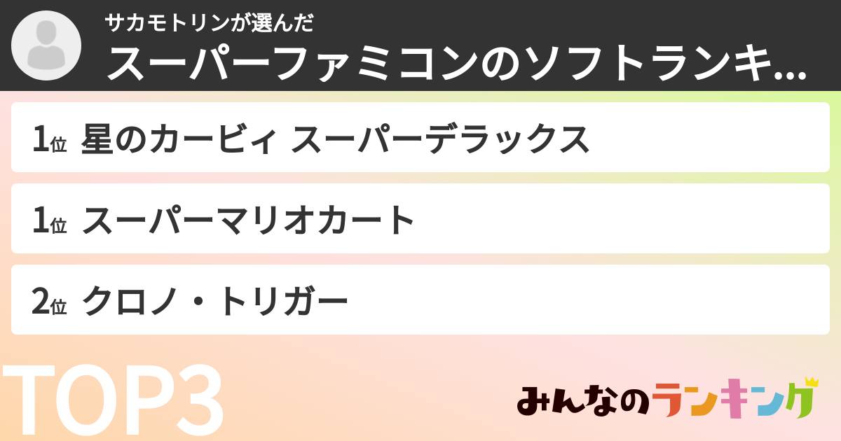 サカモトリンさんの「スーパーファミコンのソフトランキング」