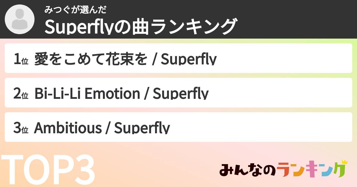 みつぐさんの「Superflyの曲ランキング」