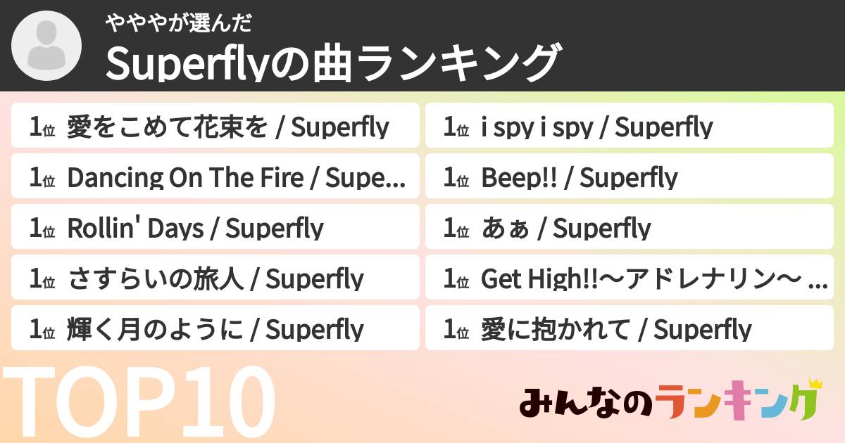 やややさんの「Superflyの曲ランキング」
