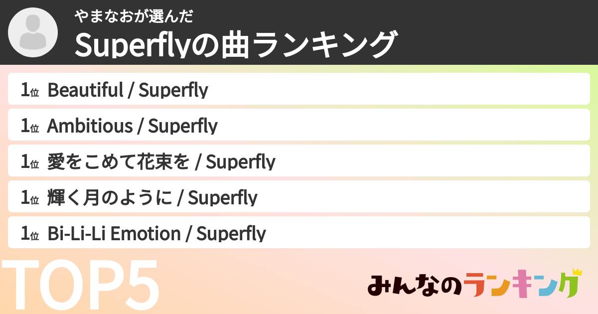 やまなおさんの「Superflyの曲ランキング」