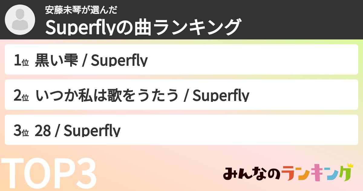 安藤未琴さんの「Superflyの曲ランキング」