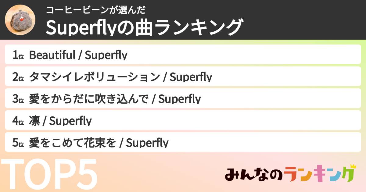 コーヒービーンさんの「Superflyの曲ランキング」
