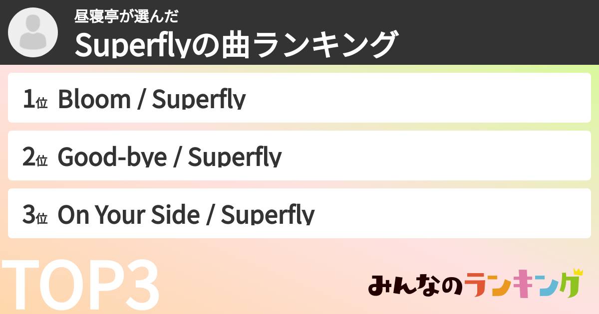 昼寝亭さんの「Superflyの曲ランキング」