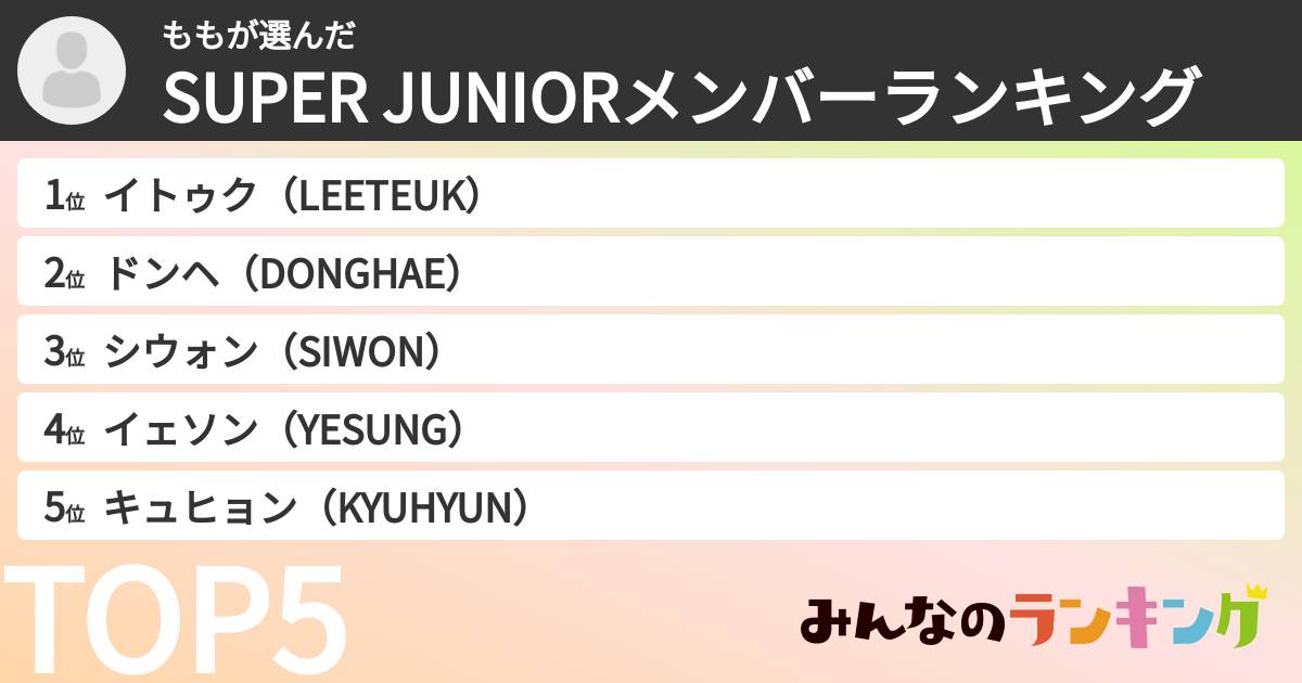 ももさんの「SUPER JUNIORメンバーランキング」