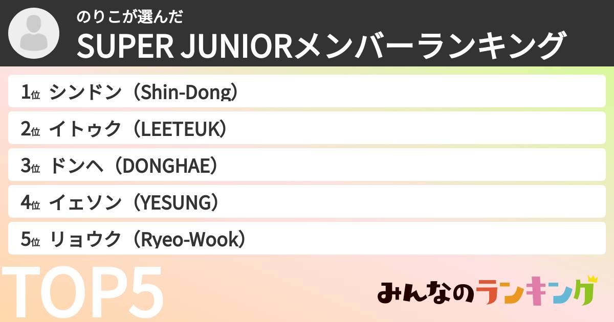 のりこさんの「SUPER JUNIORメンバーランキング」