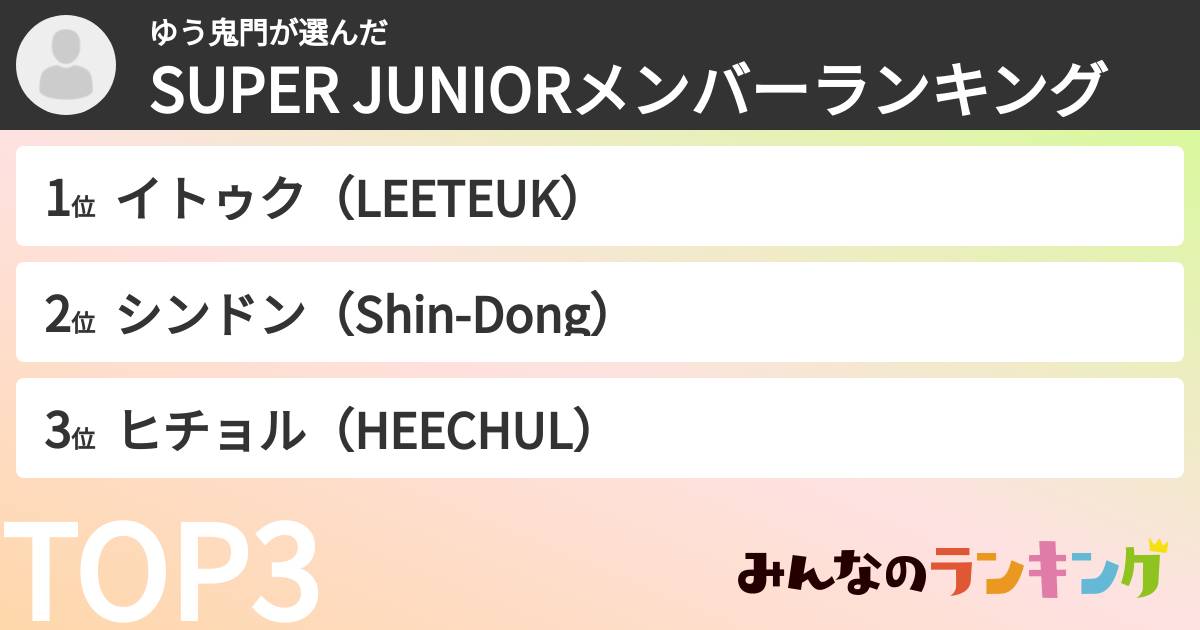 ゆう鬼門さんの「SUPER JUNIORメンバーランキング」