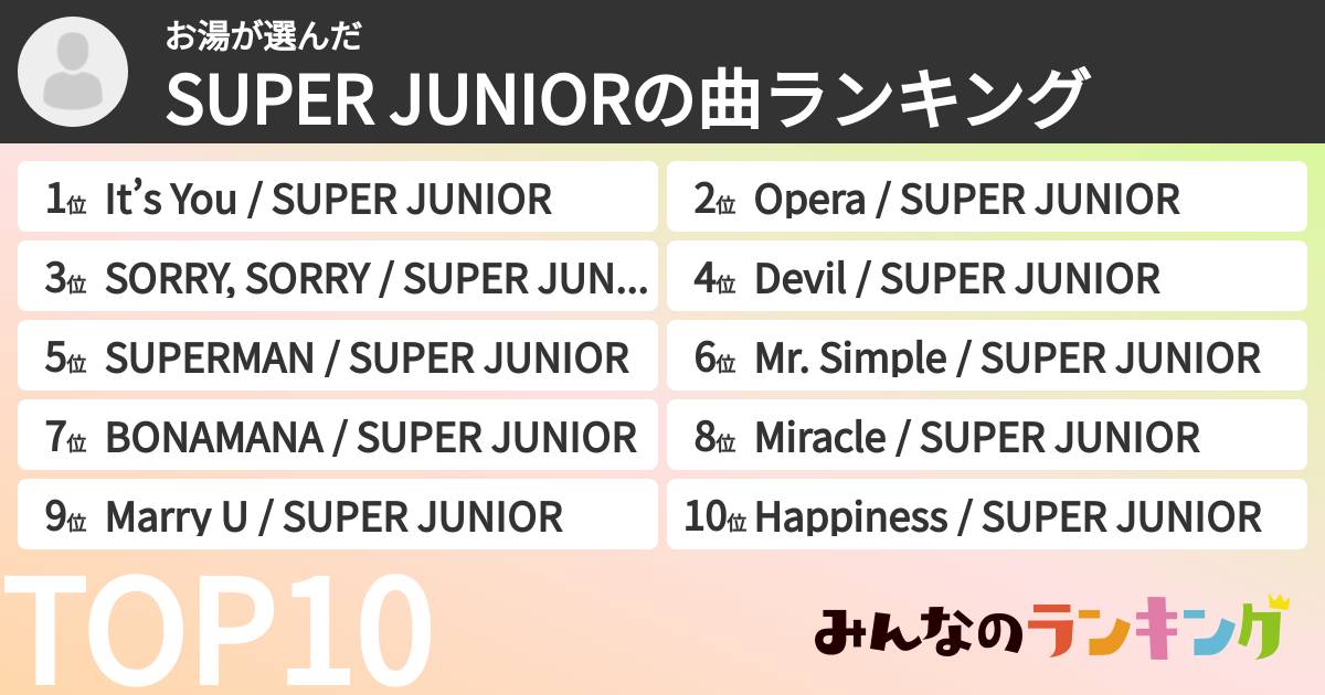 お湯さんの「SUPER JUNIORの曲ランキング」