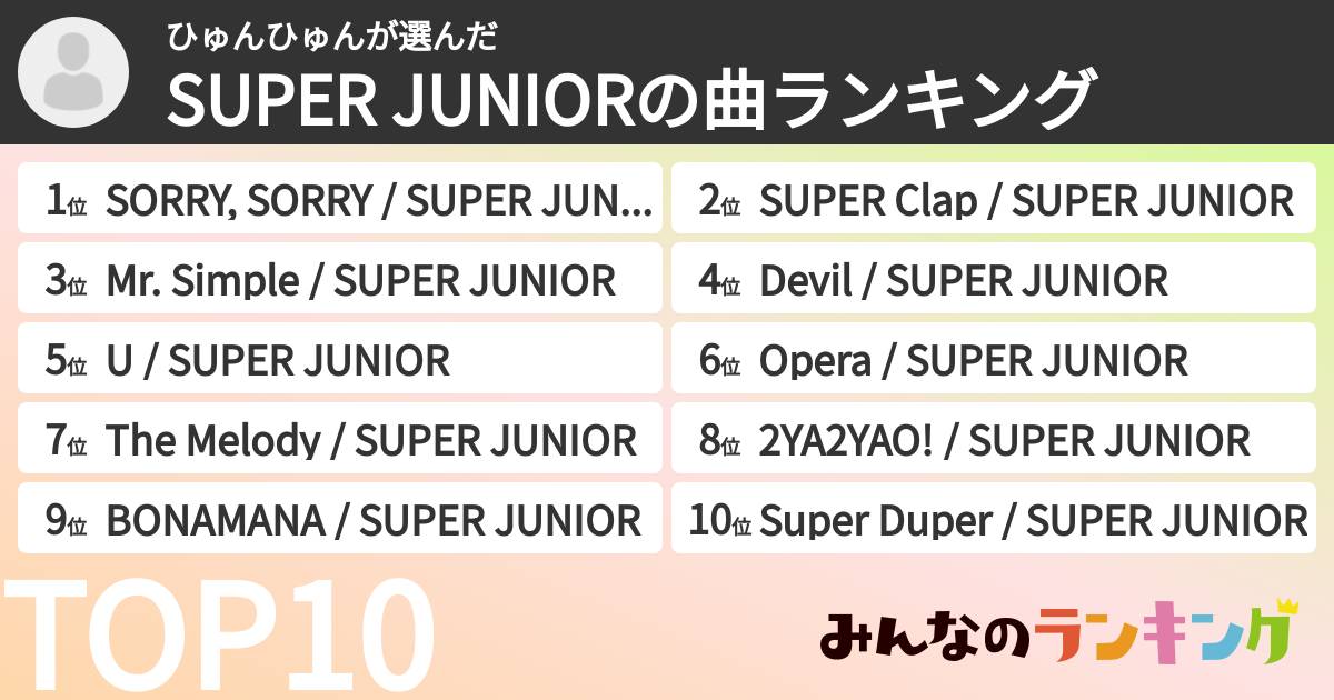 ひゅんひゅんさんの「SUPER JUNIORの曲ランキング」