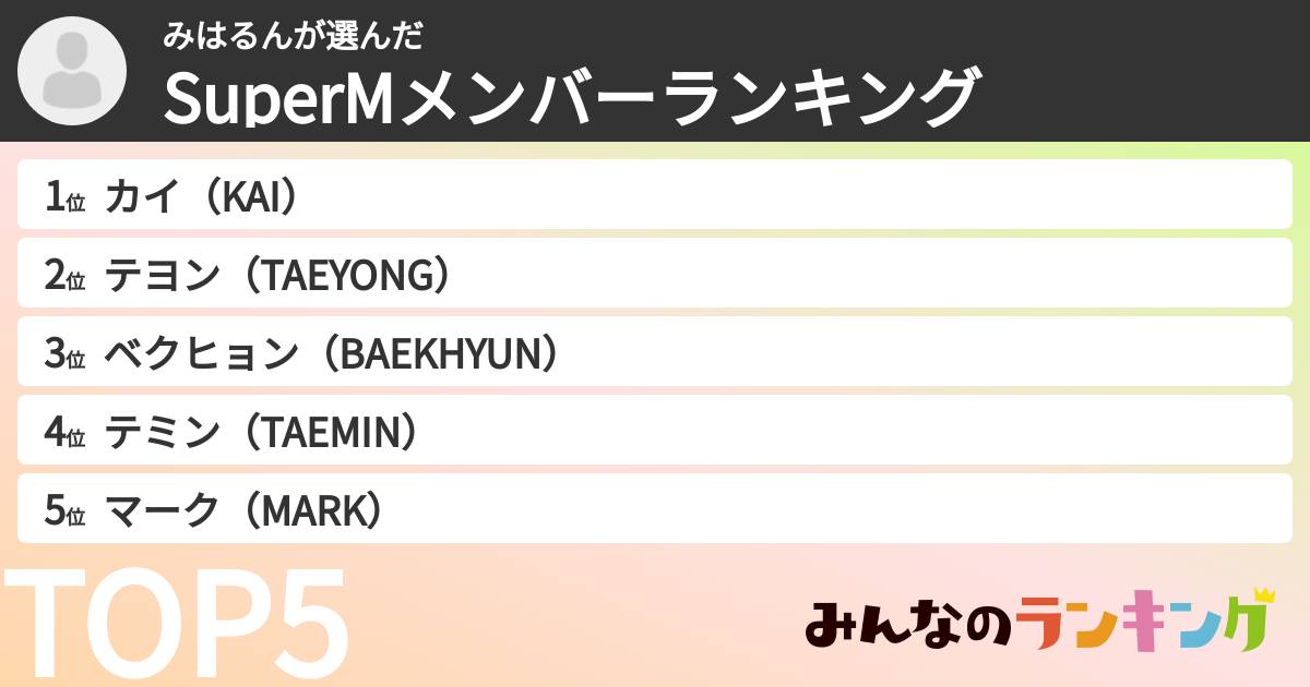 みはるんさんの「SuperMメンバーランキング」