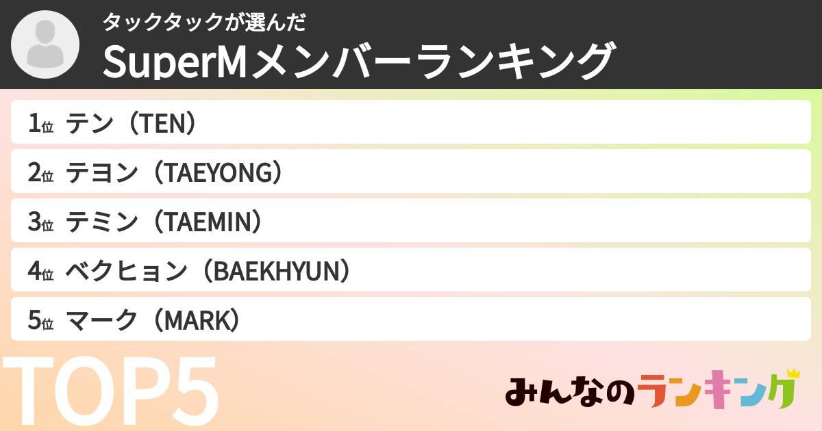 タックタックさんの「SuperMメンバーランキング」
