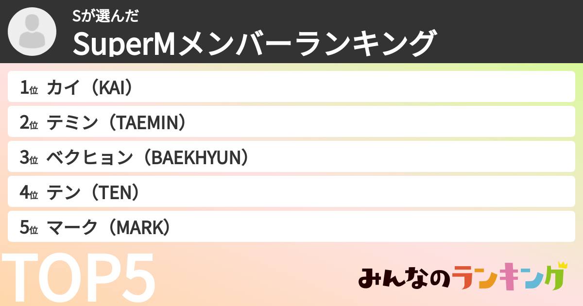 Sさんの「SuperMメンバーランキング」