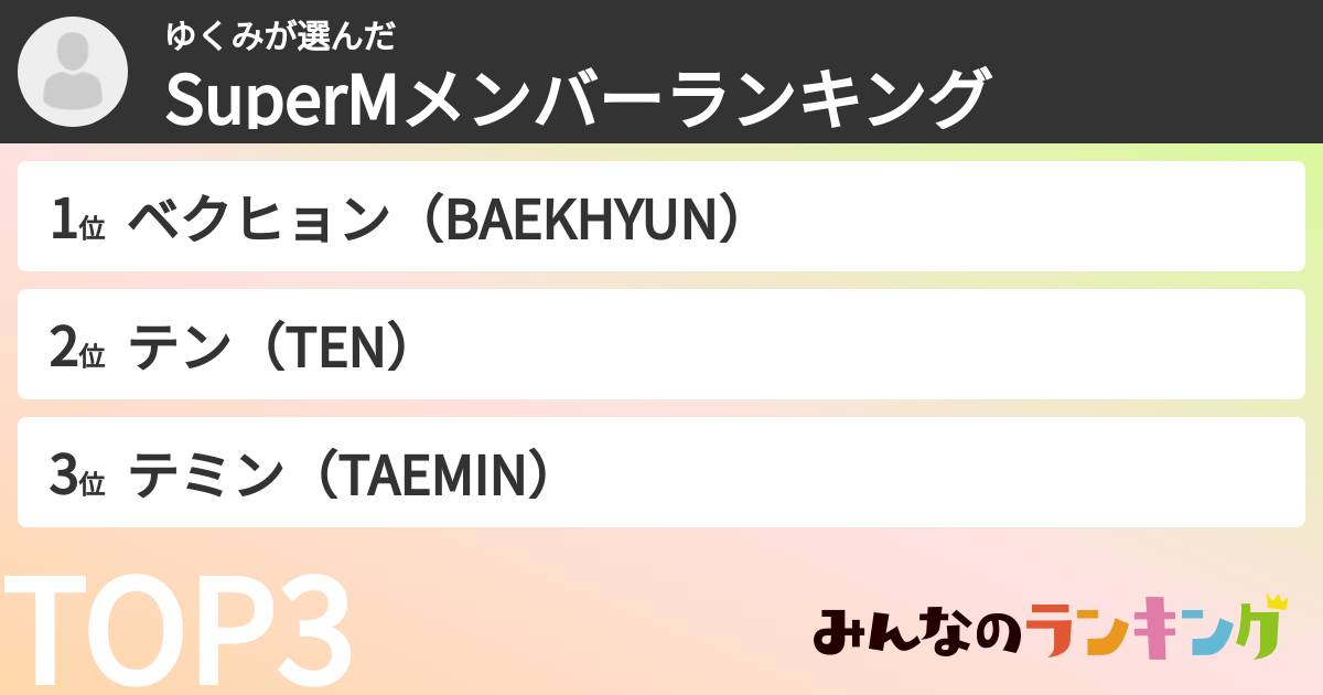 ゆくみさんの「SuperMメンバーランキング」