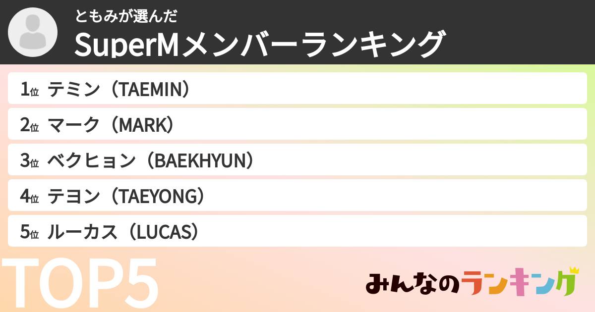 ともみさんの「SuperMメンバーランキング」