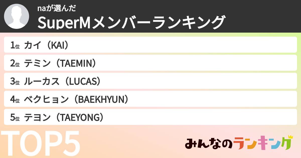 naさんの「SuperMメンバーランキング」