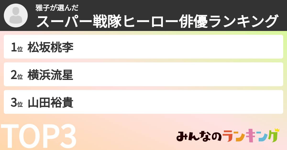 雅子さんの「スーパー戦隊ヒーロー俳優ランキング」