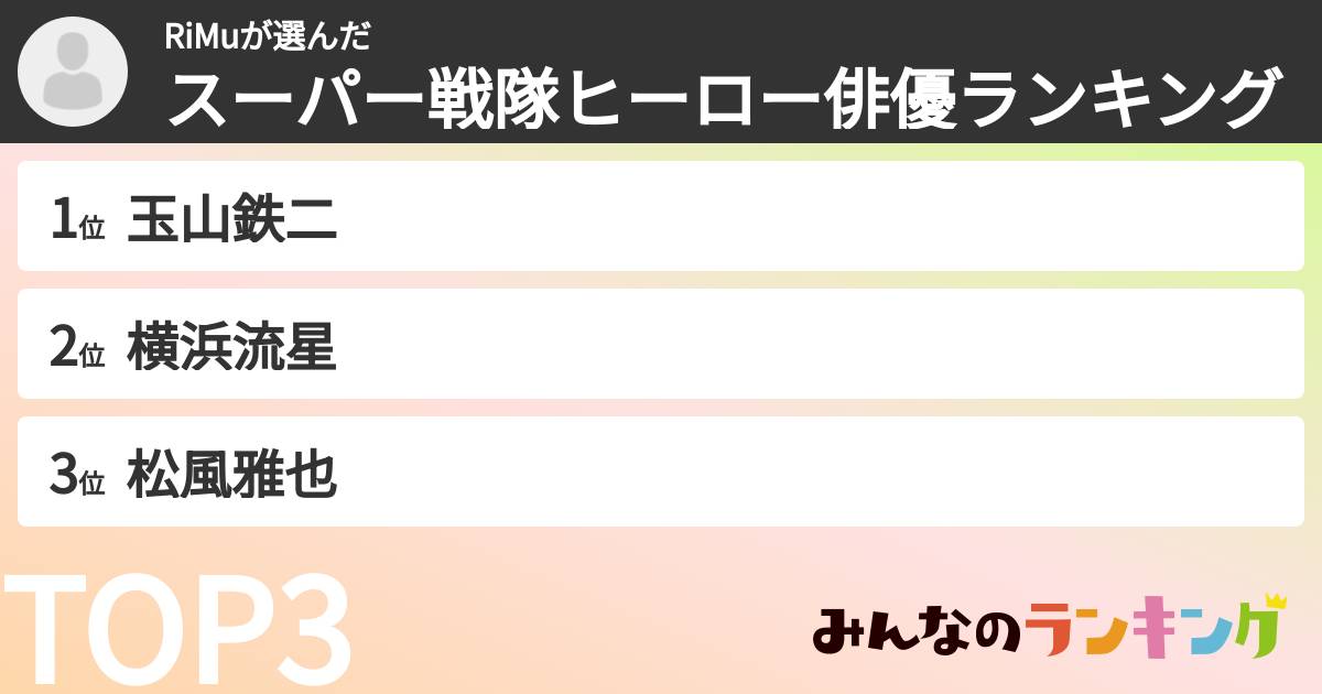 RiMuさんの「スーパー戦隊ヒーロー俳優ランキング」