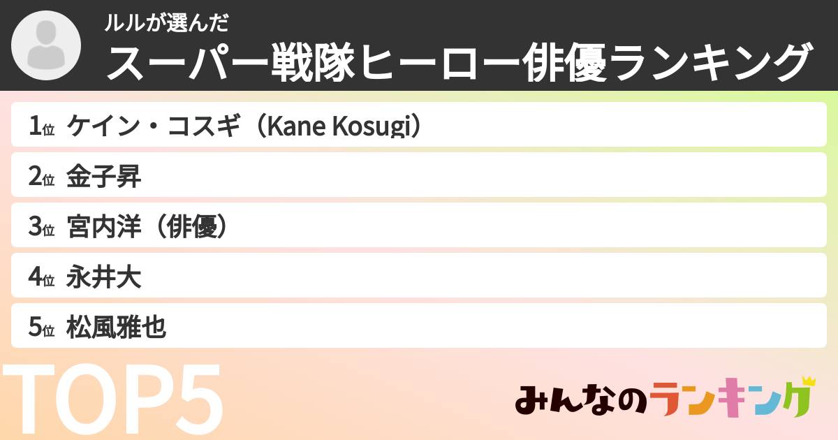 ルルさんの「スーパー戦隊ヒーロー俳優ランキング」