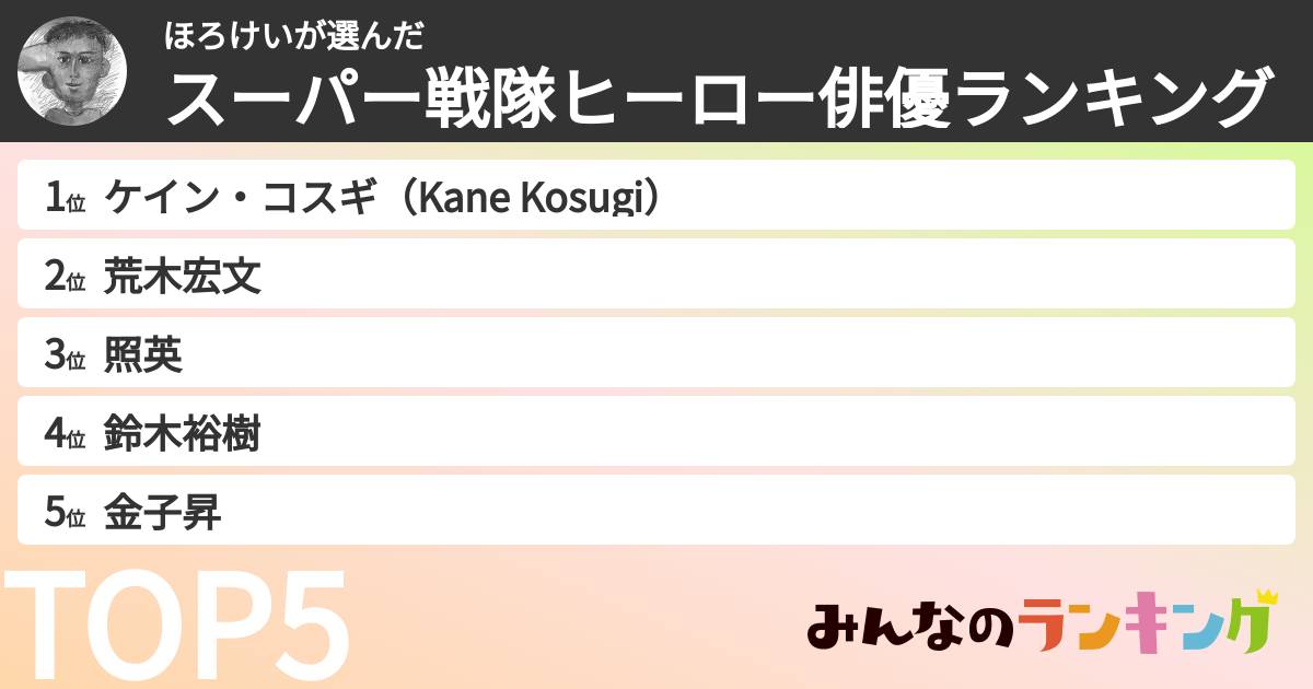 ほろけいさんの「スーパー戦隊ヒーロー俳優ランキング」