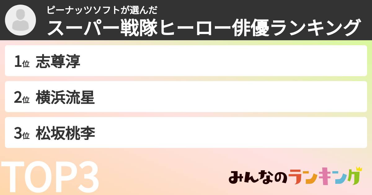 ピーナッツソフトさんの「スーパー戦隊ヒーロー俳優ランキング」