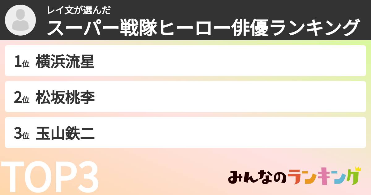 レイ文さんの「スーパー戦隊ヒーロー俳優ランキング」