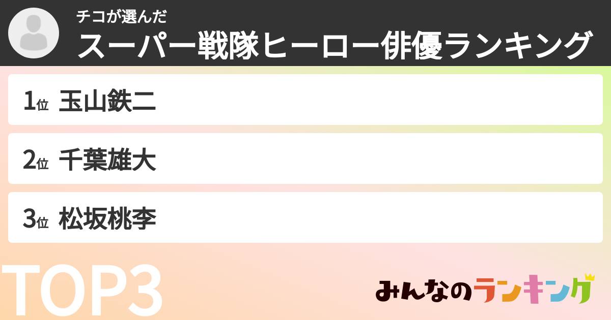 チコさんの「スーパー戦隊ヒーロー俳優ランキング」