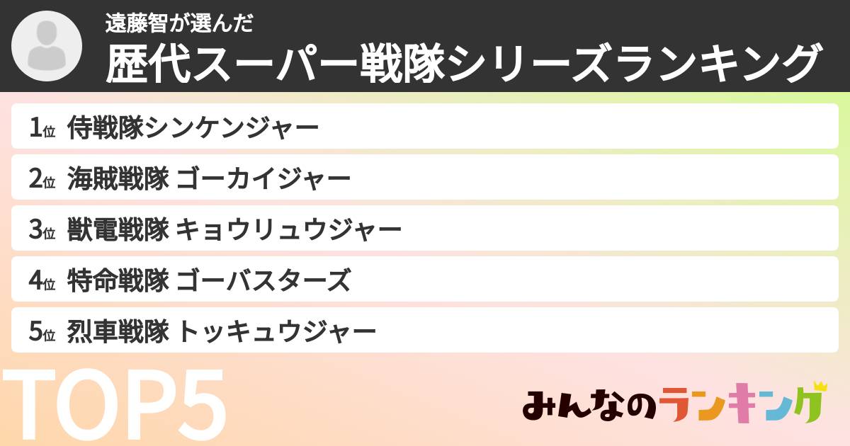 遠藤智さんの「歴代スーパー戦隊シリーズランキング」