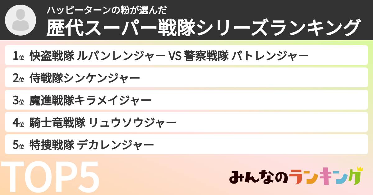 ハッピーターンの粉さんの「歴代スーパー戦隊シリーズランキング」