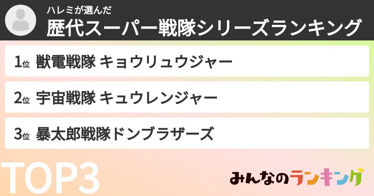 ハレミさんの「歴代スーパー戦隊シリーズランキング」