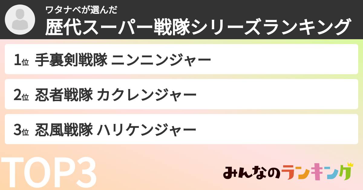 ワタナベさんの「歴代スーパー戦隊シリーズランキング」