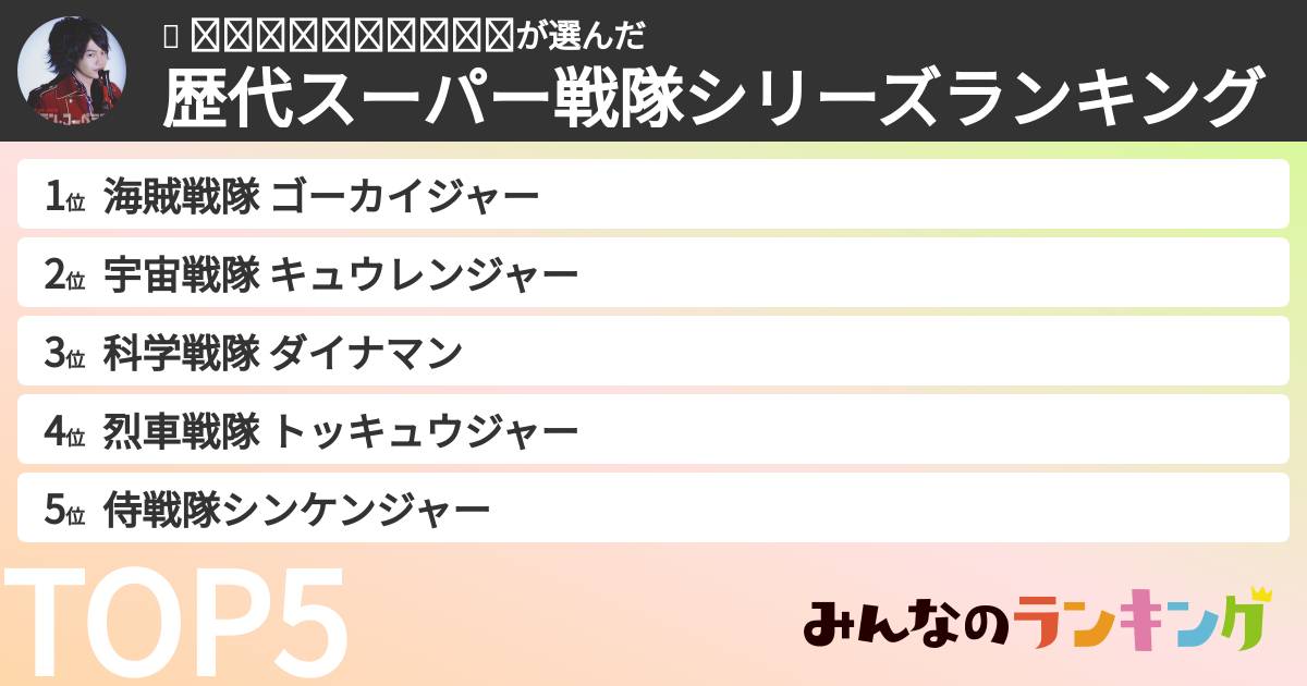 🐺 𝐊𝐌𝐇𝐑𝐉𝐘𝐅𝐓𝐍𝐃さんの「歴代スーパー戦隊シリーズランキング」